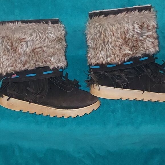 Leather Rabbit Fur Fringes Mukluk Boots 8 - Picture 8 of 10